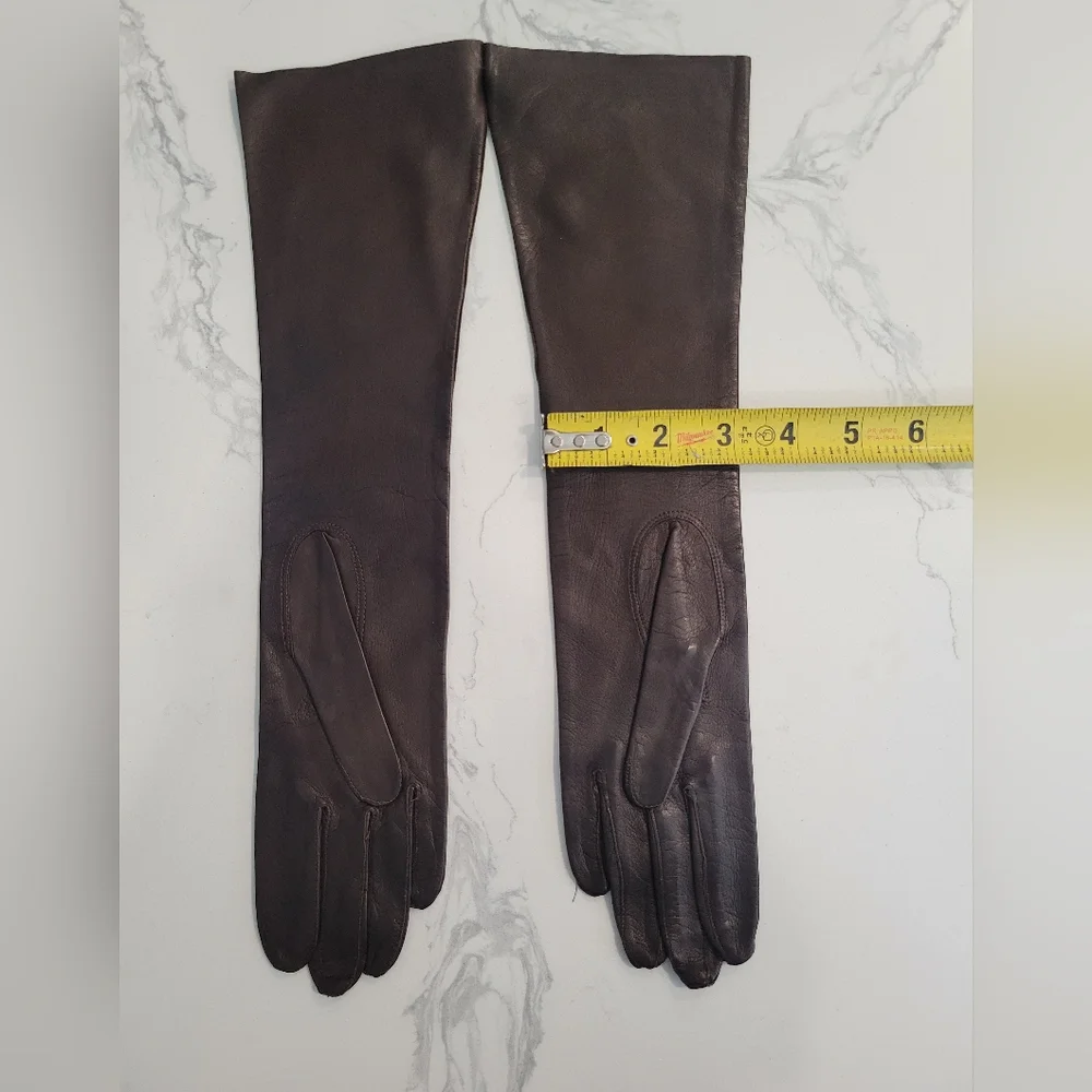 Vintage Fownes Chocolate Brown  Long Leather Gloves Made In Italy Size 6.5